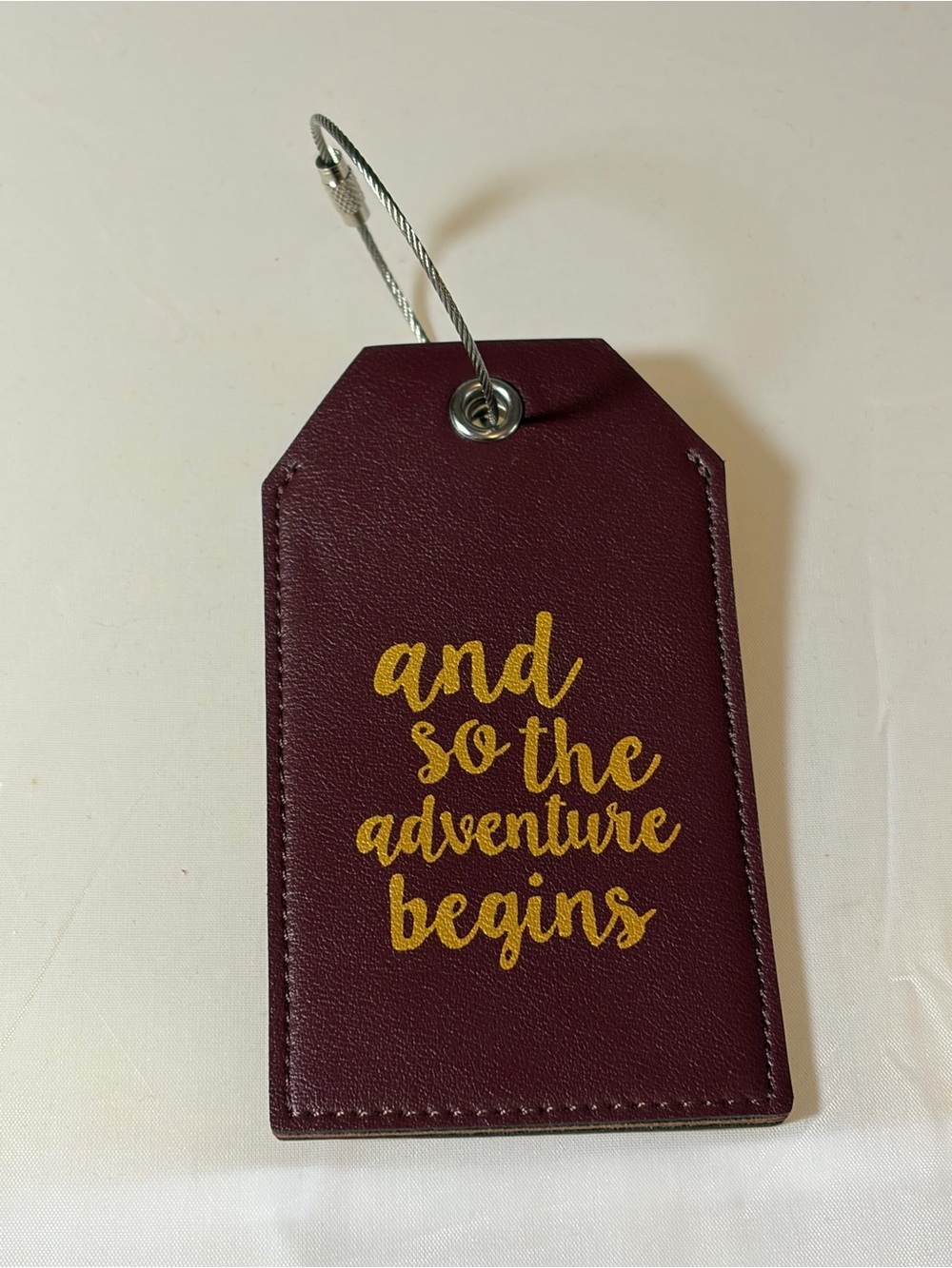 Casmonal 'And so Adventure begins' faux leather luggage tag burgundy